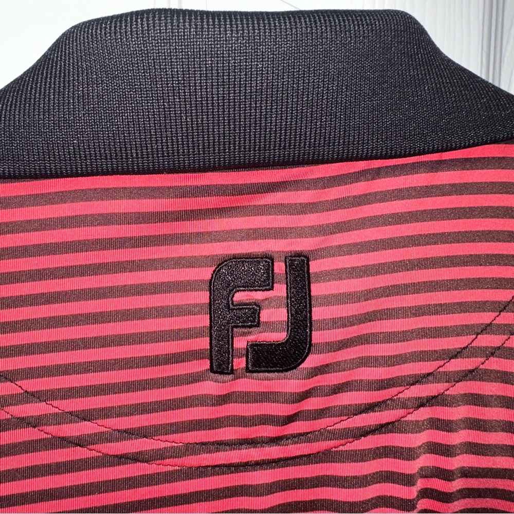 FootJoy FJ Titleist Tour Logo Golf Polo Red Black Stripes Size XL Moisture Wick - Picture 6 of 8